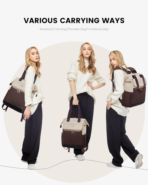 LOVEVOOK Laptop Backpack for Women, 15.6 Inch Work Bag with USB Port, 2PCS, Apricot-Coffee