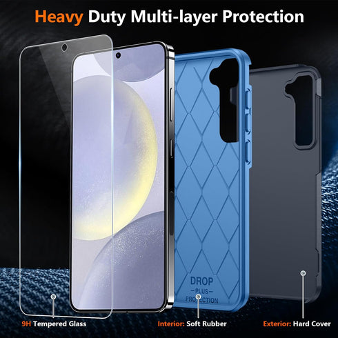 SPIDERCASE Heavy Duty Shockproof Case for Samsung Galaxy S24, Dark Blue, 12 FT Military Grade Drop Protection + 2PCS