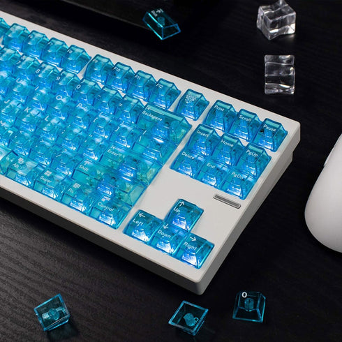 mintcaps Crystal Clear Keyboard Keycaps, Transparent PC Cherry Profile Blue Keycap Set for MX Switches