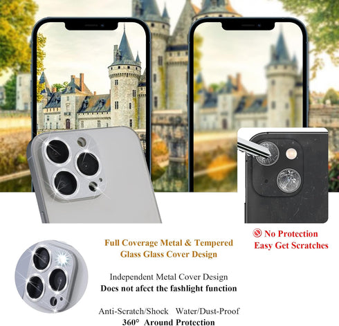 2 Pack Camera Lens Protector for iPhone 13 Pro/Max, Aluminum Alloy Metal & 9H Tempered Glass