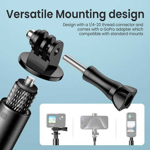 VYVIYON 130cm Stick,1/4" X4 X5 Invisible Selfie Extended Monopod Pole with Adapter Compatiable with DJI Sports Camera