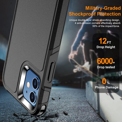 Temdan Non-Slip Shockproof Case for iPhone 12/12 Pro, 12 FT Military Grade Drop Protection with 2 Pack Glass Screen &