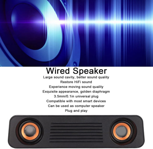 Wired HiFi Stereo Subwoofer Speaker, USB Powered, 3.5mm Plug, Portable Desktop Long Speaker for TV, Computer, Tablet.