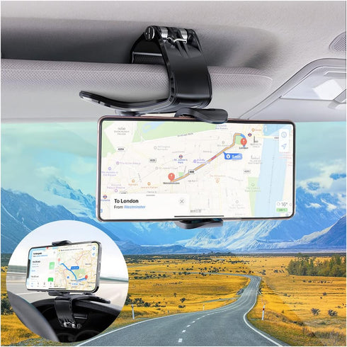 AUKEPO Car Phone Holder Mount, Clip On Dashboard Rearview Mirror, 360 Degree Rotation Cell Phone Stand