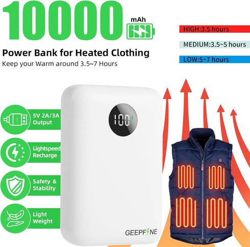 GEEPFINE 5V 2A/3A Pack Charging,2 1 Power Bank for Heated Jacket,Battery for Heated Vest,Heated Blanket,Heated
