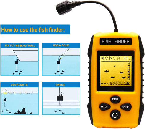 Handheld Fish Finder Portable Fishing Kayak Fish Depth Finder with Sonar Transducer and LCD Display