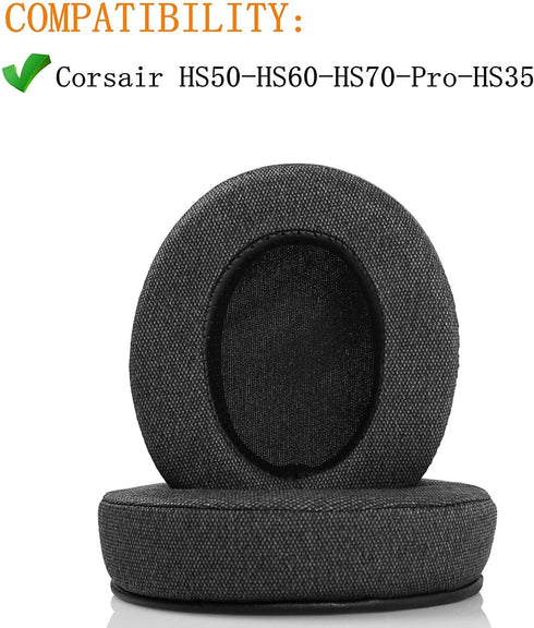 Replacement Ear Pads Cups Cushion - Compatible with Corsair HS50 HS60 HS70 Pro Gaming Headset Headphones (Style 3)