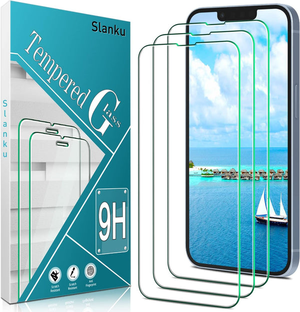 Slanku 3 Pack Tempered Glass for iPhone 14 Plus Screen Protector, 6.7-inch, HD Clear, Bubble Free, Anti Scratch, Case
