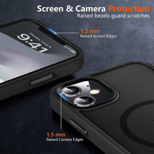 MOCCA iPhone 12 Case: Strong Magnetic, Compatible with MagSafe, Slim Shockproof Translucent Protective Cover - Black