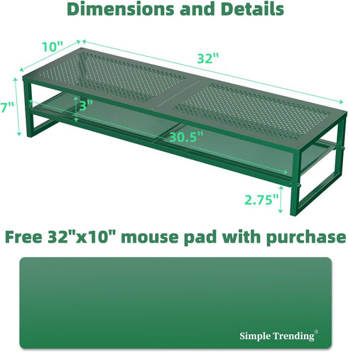 2 2 32"x10" Simple Trending Tier Metal Dual Monitor Stand Riser, Computer Office Desktop Organizer for Monitors