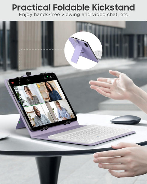 MoKo Universal Tablet Case with Keyboard for 9"-11" Tablets, Removable Wireless Bluetooth Keyboard & Pen Holder, Lilac