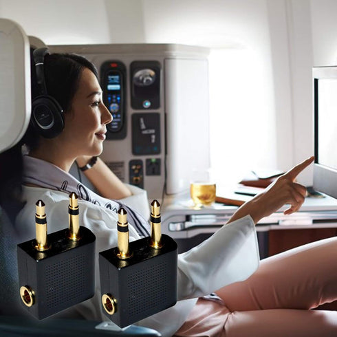 Gold Plated Airplane Flight Headphone Adapters (Pack of 2) by Mobi Lock, Use Earphones with In-Flight Media