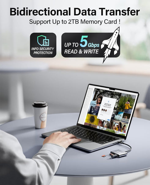 Hicober USB C to SD, Micro SD Memory Card Reader, Type C to SD Card Reader Adapter for MacBook and Android