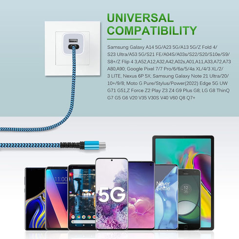 Samsung Type C Charger Cable 3 Pack - 10ft 6ft 3ft for Galaxy A15 5G, A14, S24 Ultra, A23, A54, A13, A53, A24, S23,