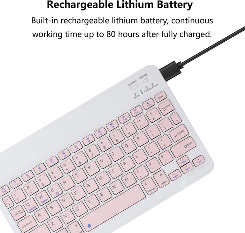 Ultra-Slim Rechargeable Bluetooth Keyboard, Portable Compact Wireless Keyboard for Android Windows Samsung Galaxy Tab