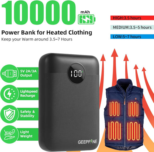 GEEPFINE 5V 2A Pack Vest,10000mah Clothing,2 1 Pack Mini Battery for Heated Lightweight Power Bank for Heated