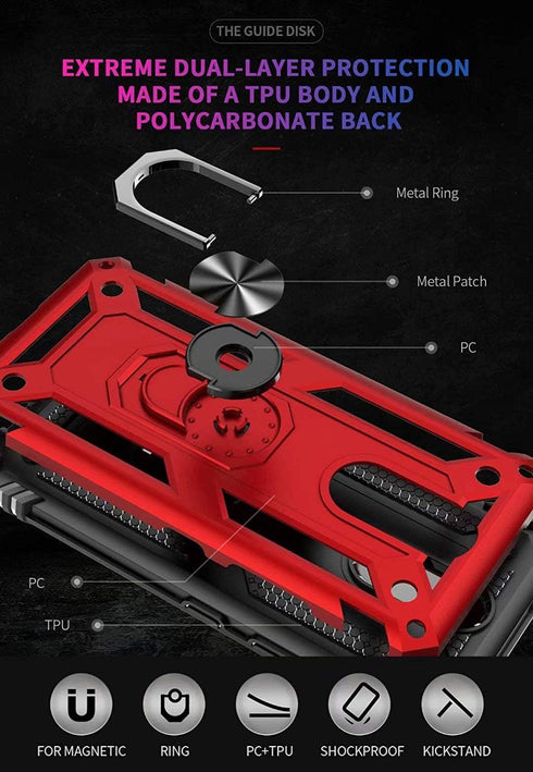 TJS Phone Case for LG Stylo 5/5 Plus/5V/5X, Heavy Duty Defender with Metal Ring Magnetic Support Kickstand