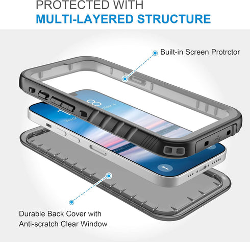 SPORTLINK for iPhone 13 Pro Waterproof Case - Full Body Shockproof Dustproof Phone Screen Protector Rugged Case for