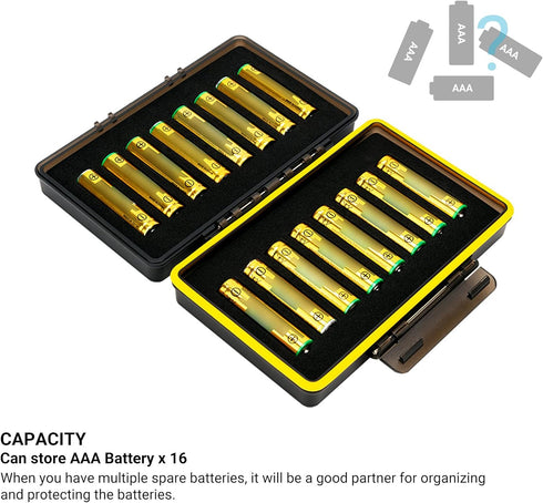 JJC 16 Slots AAA Battery Case, Shockproof & Water-Resistant Battery Storage Box for 16 x AAA Battery