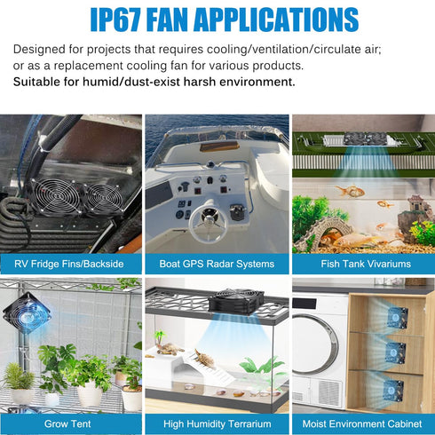 GDSTIME 120mm x 38mm 12V DC Waterproof IP67 Fan, High CFM Dual Ball Bearing 2Pin for DIY Cooling Ventilation Exhaust