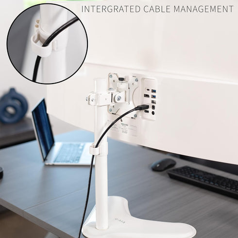 VIVO Single Monitor Desk Stand, Holds Screens up to 32 inch Regular and 38 inch Ultrawide, Adjustable Height, White,