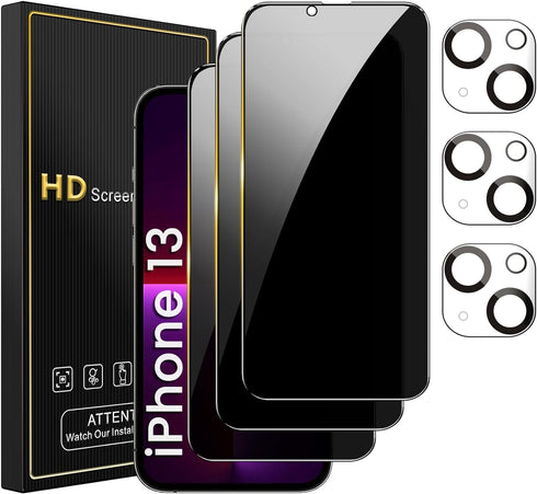 iPhone 13 Privacy Screen Protector 3 Pack with Camera Lens Protectors, Anti-Scratch, Touch Sensitive, Bubble Free, Case