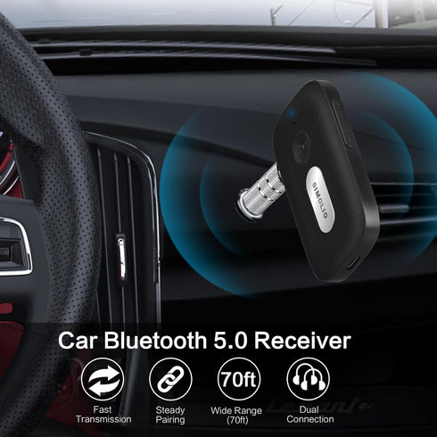 SIMOLIO Bluetooth Receiver for Car, 35H Battery Life, Noise Cancelling 3.5mm AUX Adapter