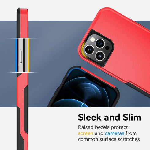 Heavy Duty iPhone 12 Pro Max Case (6.7") - Shockproof, Red, with Belt Clip Kickstand & Tempered Glass Screen Protector.