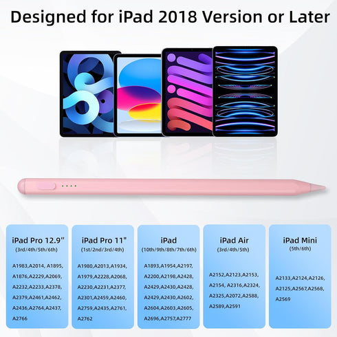 Stylus Pen for iPad with Tilt-Pressure Sensitivity, Multi-Point Anti-False-Touch, Fast Charging for 2018-2023 iPad