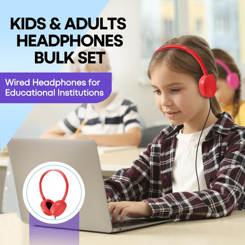 Kids Headphone Bulk 25 Pack, Multi Color for Classroom School, Durable Earphones Class Set for Students and Adults