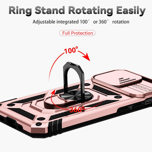 iPhone 12 Pro Max Case with Camera Cover & Kickstand, Impact-Resistant Shockproof Protective Bumper (Rose Gold)