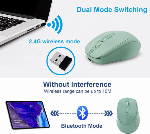 Rechargeable Wireless Mouse, Bluetooth Mouse for Laptop/iPad/MacBook Pro/Air,Silent Mouse for PC/Surface Pro/Lenovo/Samsung Table, Portable Slim Computer mouse (Green)