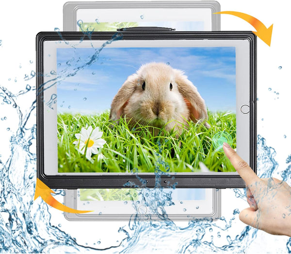 Shower Tablet Holder Waterproof, Wall Mounted Bathroom Case with Rotation and Anti-Fog Screen for 11 inches (Black)