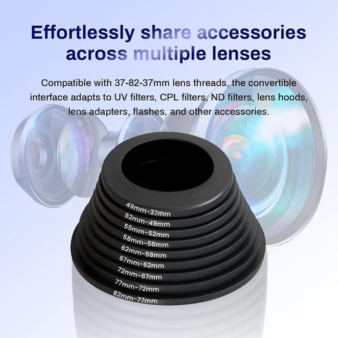Wokyo 18 Set, 37 49 52 55 58 62 67 72 77 82mm PCS Lens Filter Adapter Ring Metal Step Up/Down Ring Adapter Filter