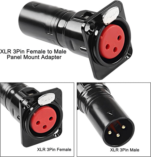 MEIRIYFA XLR 3 Pin Female to Male Pass Through Panel Mount Jack, Mic XLR 3PIN D Series Type Adapter for Microphone