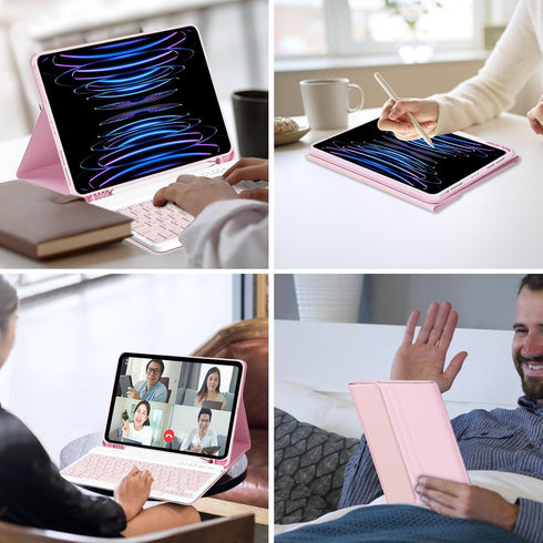 MMK Keyboard Case for iPad Pro 11 inch 4th/3rd Gen, iPad Air 5th/4th 10.9 inch & iPad Air 11 inch (M2) 2024, Pink