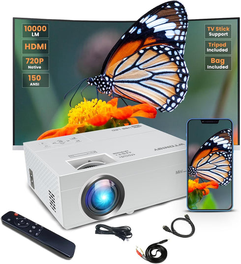 WTONISY Mini Projector, 720P Native Home Video Projector, 1080P Supported Film Projector with HDMI VGA AV USB Port