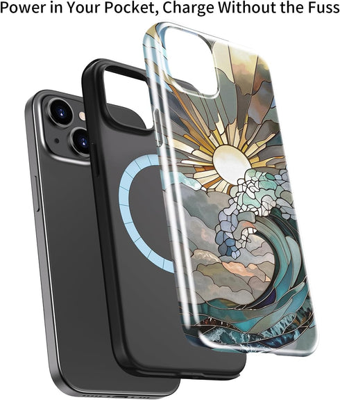 Goodon 15 for iPhone Case,Aesthetic Vintage Mosaic Stained Glass Shell,Compatible with Magsafe,Trendy Unique Cool Retro