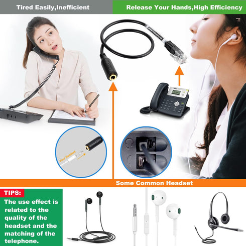 VoiceJoy 3.5mm Smartphone Headset to RJ9 Adapter Cable - 3.5mm Stereo Headphone Converter for Yealink IP Phones