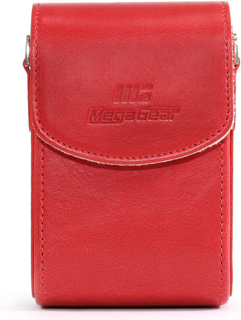 MegaGear Leather Camera Case with Strap for Panasonic Lumix DC-ZS80, DC-ZS70, DMC-LX10, DMC-ZS60, DMC-ZS100, Red