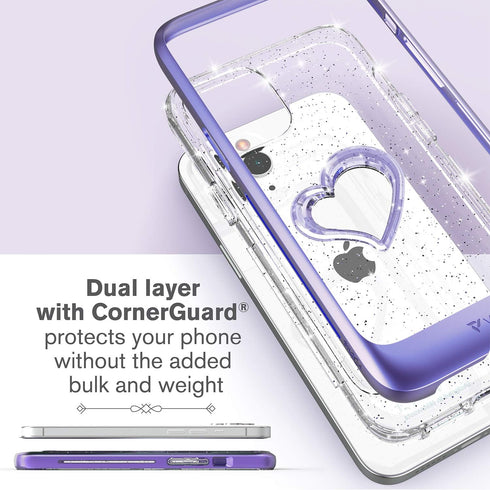 VENA vLove Glitter Clear Case for Apple iPhone 12 Pro Max (6.7"-inch), Heart Shape Dual Layer Slim Hybrid Clear Bumper