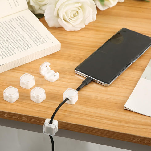 6pcs Magnetic Cable Management Clips, Self Adhesive Cord Organizer for Desk, Phone Charger Wire Holder (White)