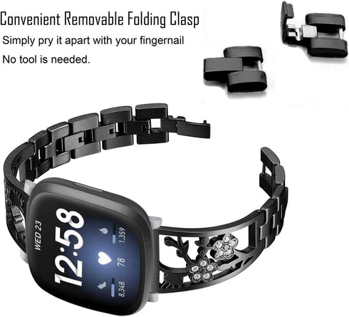 Stainless Steel Bracelet for Fitbit Sense 2/Sense/Versa 4/Versa 3 - Dressy Luxurious Bands for Women
