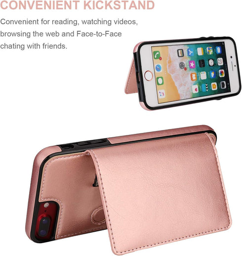 KIHUWEY Compatible with iPhone 7/8 Plus Wallet Case, Premium Leather Kickstand with Credit Card Holder, Durable