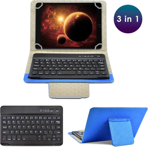 DETUOSI Universal 8.0 inch Android Tablet Case with Keyboard, Removable Wireless Bluetooth Keyboard + PU Leather Folio Book Cover + Stand, Travel Portable Sleeve for iOS/Android/Windows System Tablet