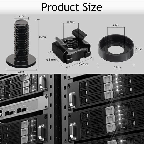 50-Pack M6 x 16mm Computer Rack Mount Cage Screws and Nuts & Washers for Rack Mount Server Cabinet, Rack Mount Screw Cage Nut - Black