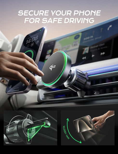 LISEN Super Fast Qi2 15W MagSafe Car Mount Charger - Wireless Charger for iPhone 16/15/14/13/12 Pro Max Plus