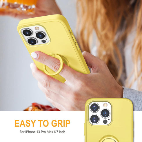 Hython iPhone 13 Pro Max Case with 360° Rotatable Ring Holder, Shockproof Rubber Protective Cover for Women, Yellow