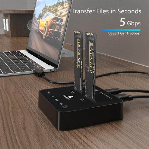 isheep M.2 3.1 (5Gbps) SATA SSD Docking Station, USB Offline Cloner & Duplicator, One-Button Backup, Tool-Free Plug