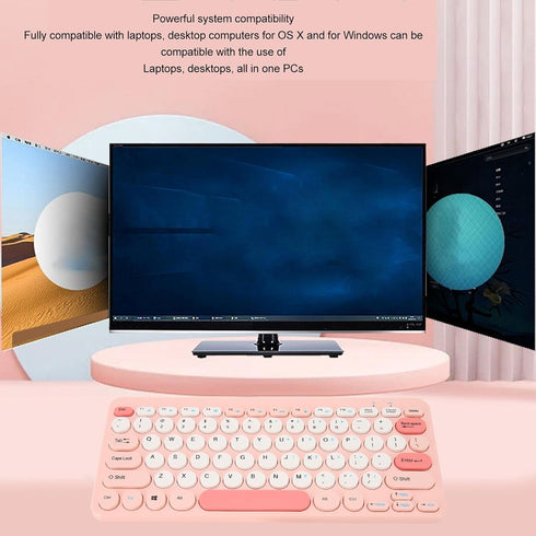 Mini Keyboard and Mouse Combo, Stylish Colorful Round Keycaps Mute Laptop Keyboard Mouse Set, Ergonomic Design for OS